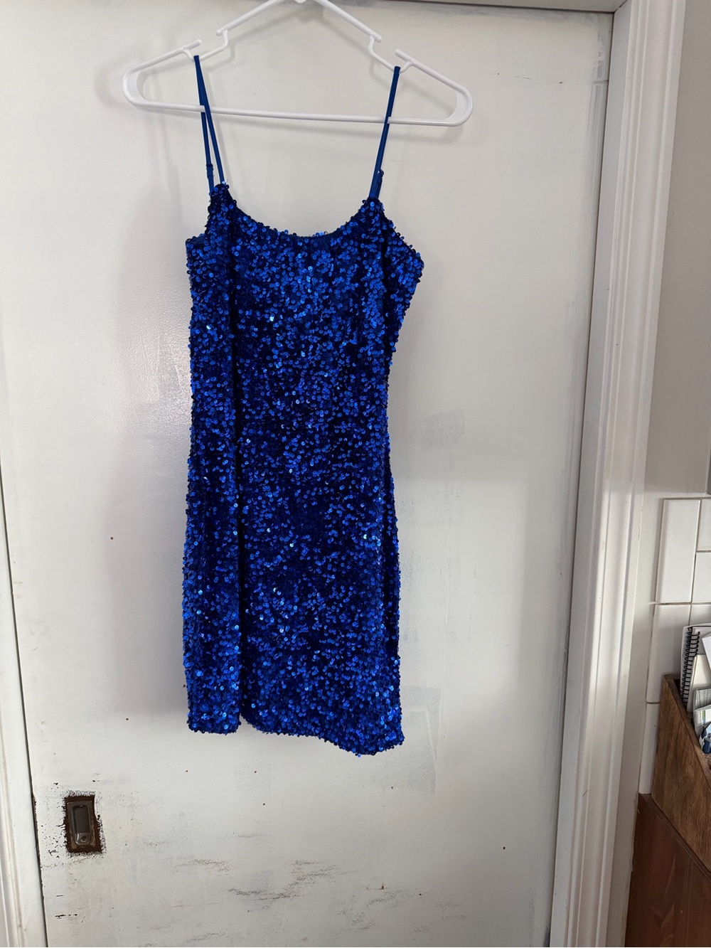 Royal Blue Sequin Spaghetti Strap Mini Dress